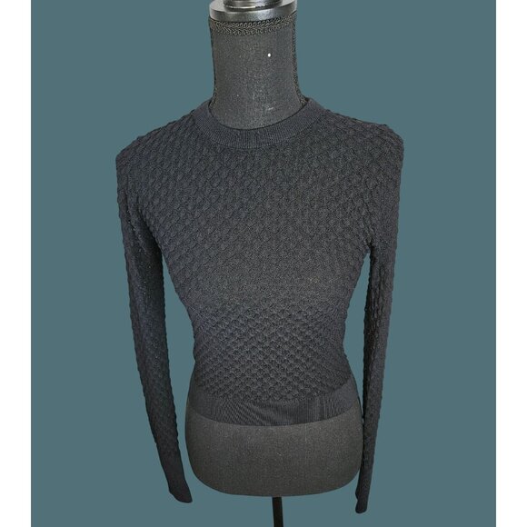 Zara Women's Black Open Knit Sweater Size M Long Sleeve Textured Bodycon - Picture 6 of 10